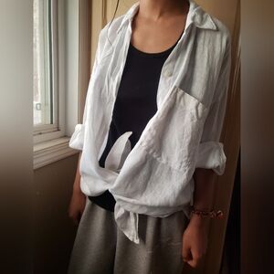 Zara Oversized 100% Linen Button Up White Shirt